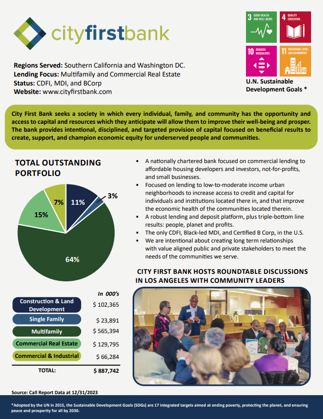 City First Bank Impact Sheet First Page